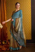 Sea Green Tussar Silk Saree With Blouse Piece