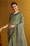 Green Tussar Silk Saree With Blouse Piece