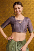 Green Tussar Silk Saree With Blouse Piece