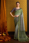 Green Tussar Silk Saree With Blouse Piece