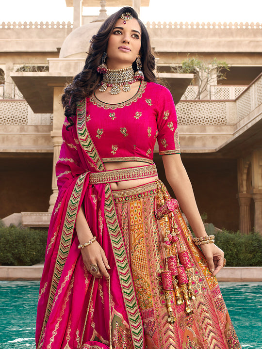 Hot Pink Banarasi Silk Lehenga