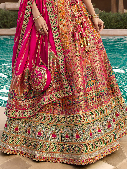 Hot Pink Banarasi Silk Lehenga