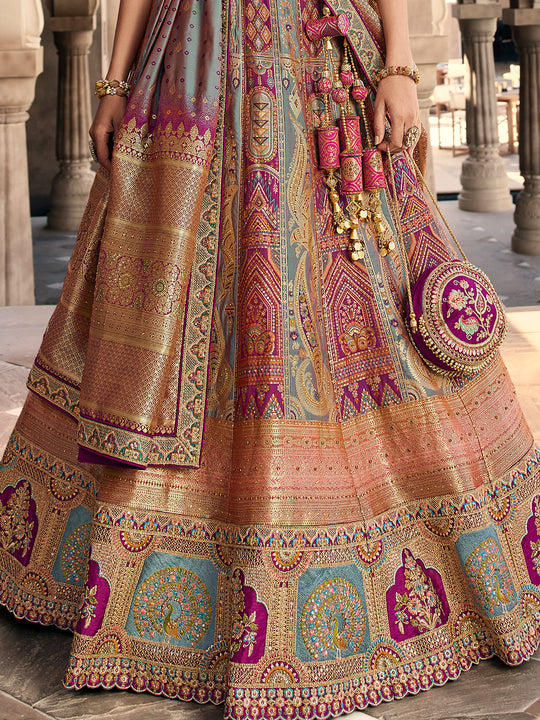 Magenta Pink Banarasi Silk Lehenga