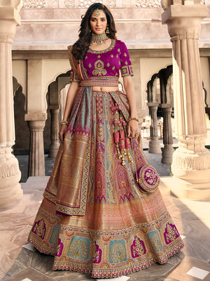 Magenta Pink Banarasi Silk Lehenga