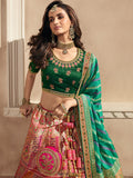 Green And Pink Banarasi Silk Lehenga