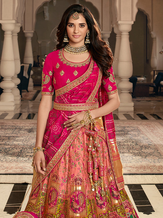 Deep Pink Banarasi Silk Lehenga
