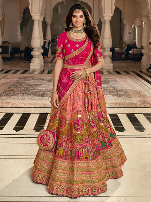 Deep Pink Banarasi Silk Lehenga