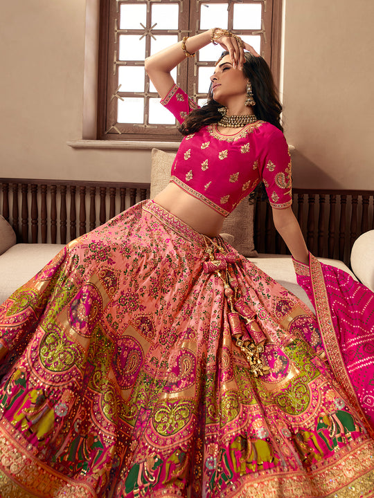 Deep Pink Banarasi Silk Lehenga