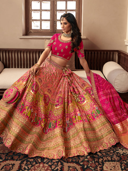Deep Pink Banarasi Silk Lehenga