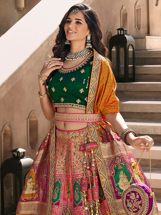 Multicolor Banarasi Silk Lehenga