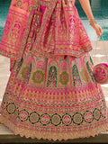 Green And Pink Banarasi Silk Lehenga