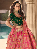 Green And Pink Banarasi Silk Lehenga