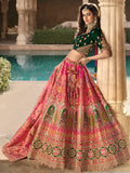 Green And Pink Banarasi Silk Lehenga