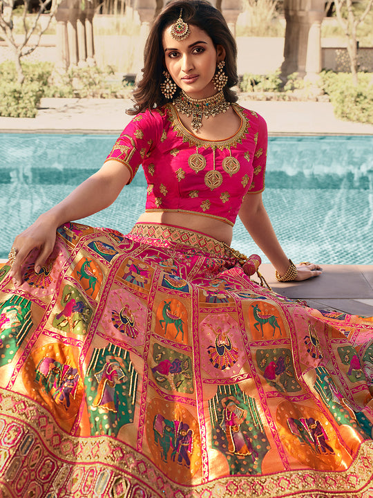Multicolor Banarasi Silk Lehenga