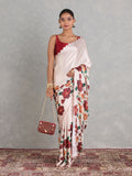 Japan Satin Silk Saree With Beautiful Floral Print And Heavy Handwork Khalti Work With Fancy Aarco