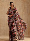 Soft Georgette Beautiful Digital Print With Embroidered Heavy Sequence And Multi Thread Work In Lace On Saree
