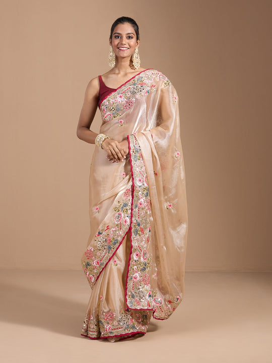 Heavy Jimmy Choo Multi Embroidered Thread Coding And Sequence & Fancy Cutwork With Piping Work Saree