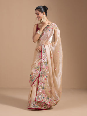 Heavy Jimmy Choo Multi Embroidered Thread Coding And Sequence & Fancy Cutwork With Piping Work Saree