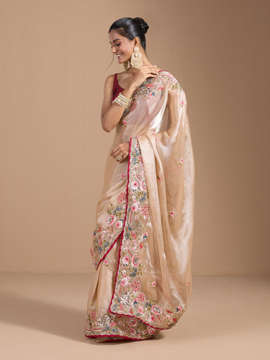 Heavy Jimmy Choo Multi Embroidered Thread Coding And Sequence & Fancy Cutwork With Piping Work Saree