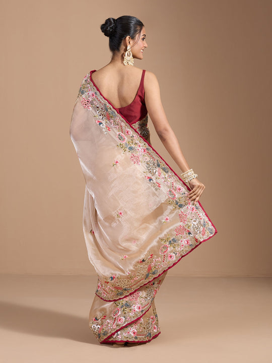 Heavy Jimmy Choo Multi Embroidered Thread Coding And Sequence & Fancy Cutwork With Piping Work Saree