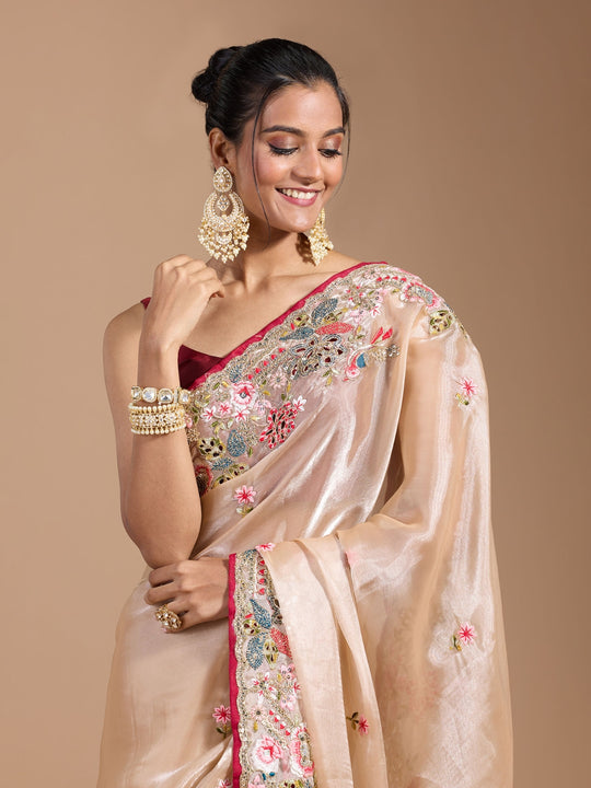 Heavy Jimmy Choo Multi Embroidered Thread Coding And Sequence & Fancy Cutwork With Piping Work Saree
