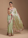 Heavy Jimmy Choo Multi Embroidered Thread Coding And Sequence & Fancy Cutwork With Piping Work Saree