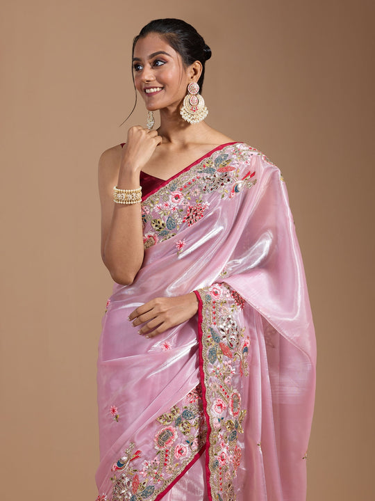 Heavy Jimmy Choo Multi Embroidered Thread Coding And Sequence & Fancy Cutwork With Piping Work Saree