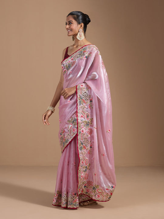 Heavy Jimmy Choo Multi Embroidered Thread Coding And Sequence & Fancy Cutwork With Piping Work Saree