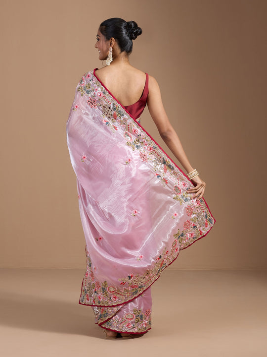 Heavy Jimmy Choo Multi Embroidered Thread Coding And Sequence & Fancy Cutwork With Piping Work Saree