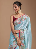 Heavy Jimmy Choo Multi Embroidered Thread Coding And Sequence & Fancy Cutwork With Piping Work Saree