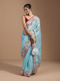 Heavy Jimmy Choo Multi Embroidered Thread Coding And Sequence & Fancy Cutwork With Piping Work Saree