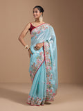 Heavy Jimmy Choo Multi Embroidered Thread Coding And Sequence & Fancy Cutwork With Piping Work Saree