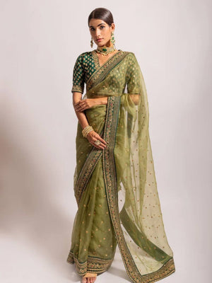 Soft Georgette Silk Multi Thread With 3mm Sequence Designer Work Lace Border And Butti Work Saree