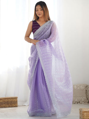 Jimmy Choo Fabric With Dual Color Sequence And thread Embroidered Work And Cut Border & Butta Work Saree