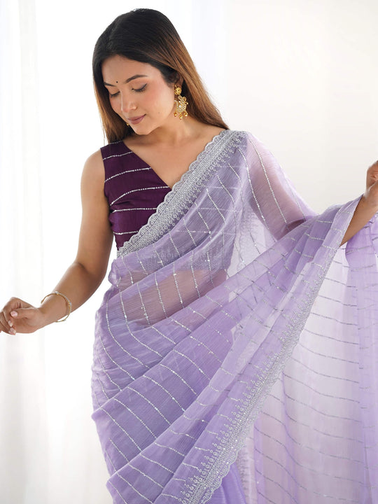 Jimmy Choo Fabric With Dual Color Sequence And thread Embroidered Work And Cut Border & Butta Work Saree