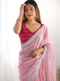 Jimmy Choo Fabric With Dual Color Sequence And thread Embroidered Work And Cut Border & Butta Work Saree