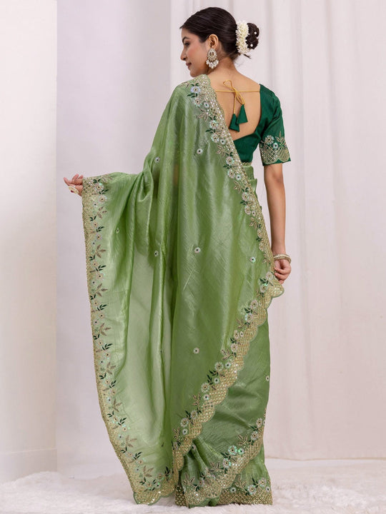 Pure Gold Crush fabric with coding embroidery work and 3mm sequence work with all over butta and amazing arc cutting borders work