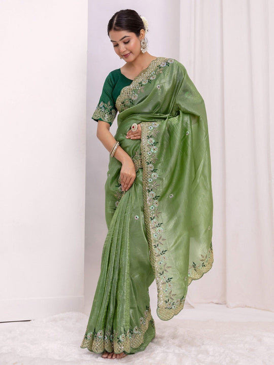 Pure Gold Crush fabric with coding embroidery work and 3mm sequence work with all over butta and amazing arc cutting borders work