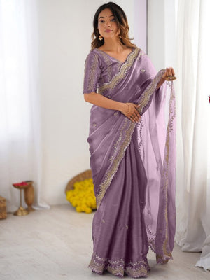 Barbary silk fabric with C-pallu embroidery  thread work and amazing cutwork.