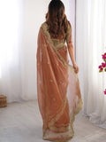Barbary silk fabric with C-pallu embroidery  thread work and amazing cutwork.