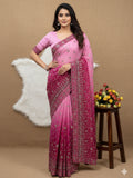 Soft Georgette Padding Fabric On Beautiful 7 mm Embroidery Heavy Sequence And Thread Work With Lace On Saree