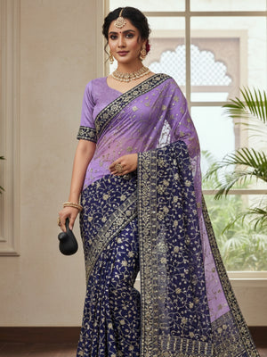 Soft Georgette Padding Fabric On Beautiful 7 mm Embroidery Heavy Sequence And Thread Work With Lace On Saree