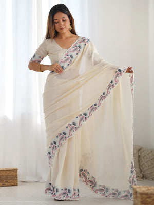 Soft Vichitra Silk With Multi Thread Work With ARC Cutting Border Saree
