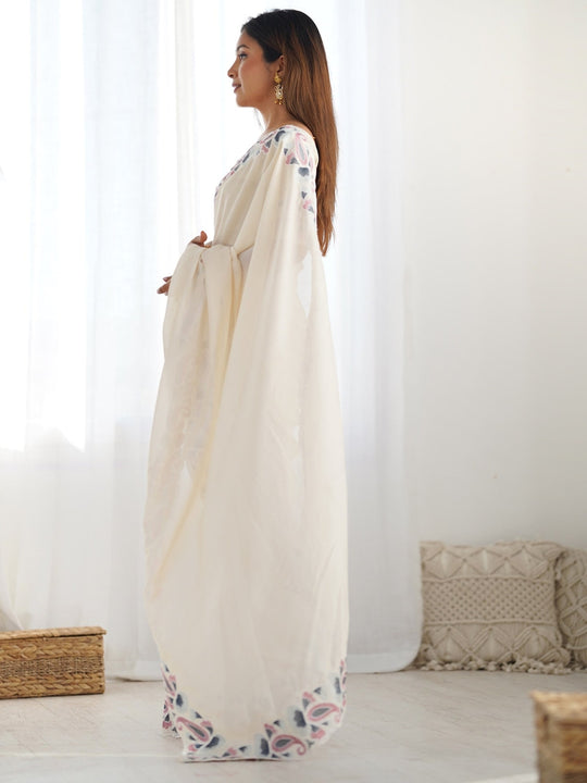 Soft Vichitra Silk With Multi Thread Work With ARC Cutting Border Saree