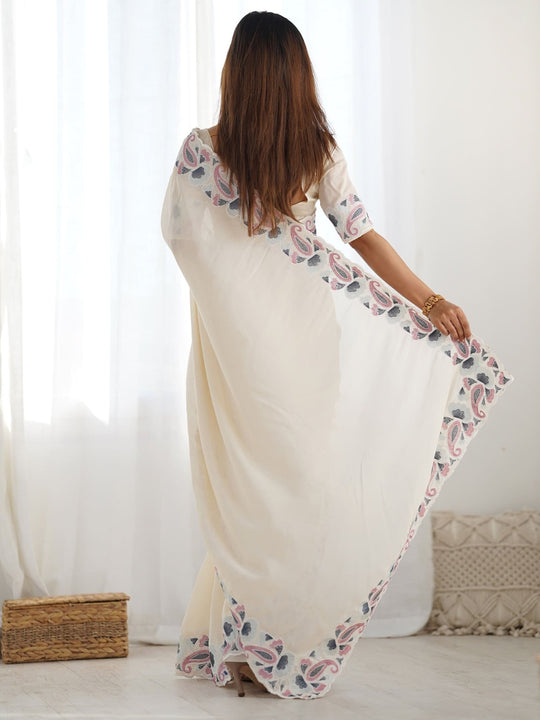 Soft Vichitra Silk With Multi Thread Work With ARC Cutting Border Saree