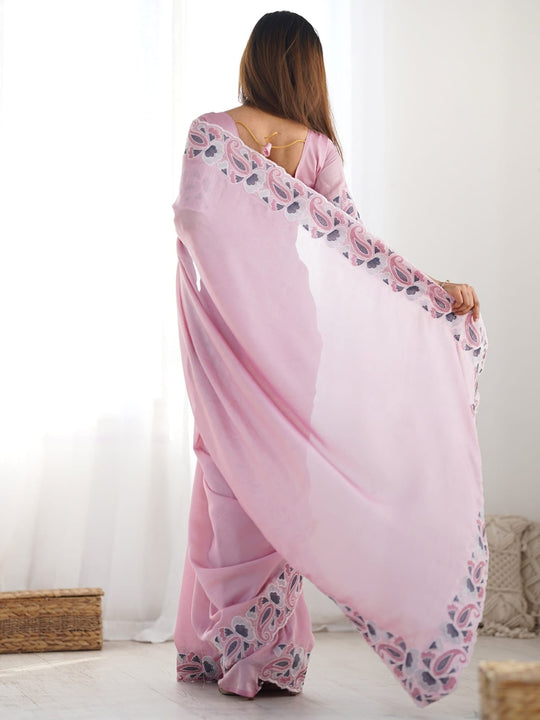 Soft Vichitra Silk With Multi Thread Work With ARC Cutting Border Saree