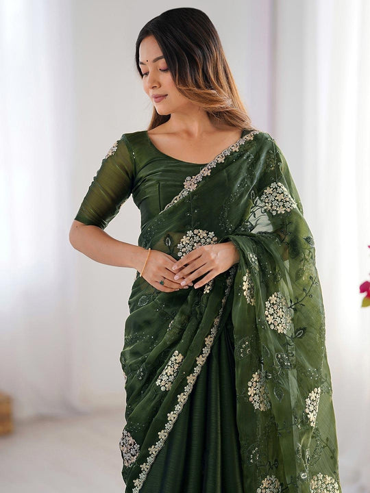 Pure Soft Blooming Jimmy Choo Chiffon Fabric With 3 mm and 5 mm Sequence With Double Zari And Thread Work