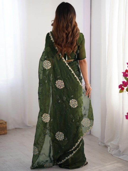 Pure Soft Blooming Jimmy Choo Chiffon Fabric With 3 mm and 5 mm Sequence With Double Zari And Thread Work