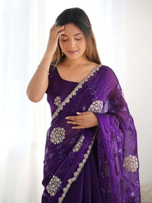 Pure Soft Blooming Jimmy Choo Chiffon Fabric With 3 mm and 5 mm Sequence With Double Zari And Thread Work