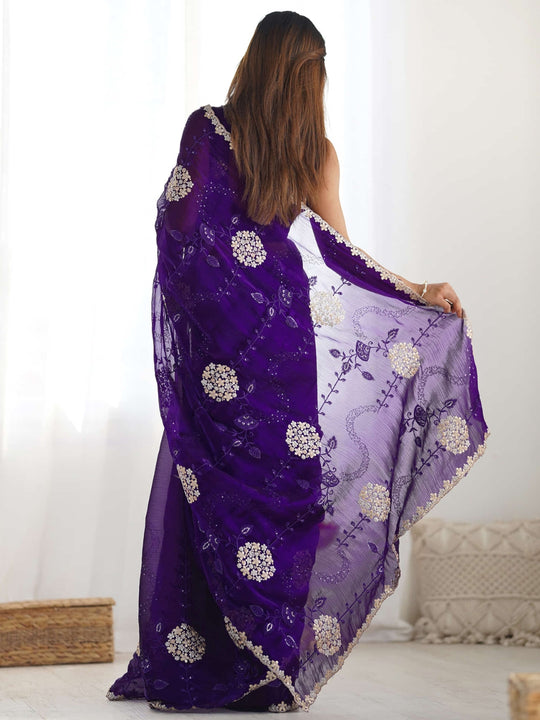 Pure Soft Blooming Jimmy Choo Chiffon Fabric With 3 mm and 5 mm Sequence With Double Zari And Thread Work